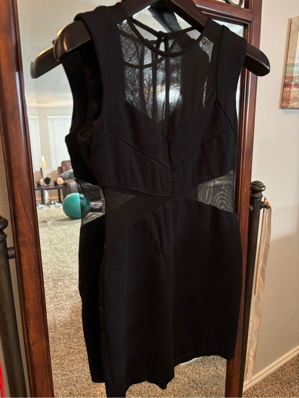 B. Darlin Black Mesh Lined Sheath Dress Knee Lengt Black Sheer Cutout Mini Dress